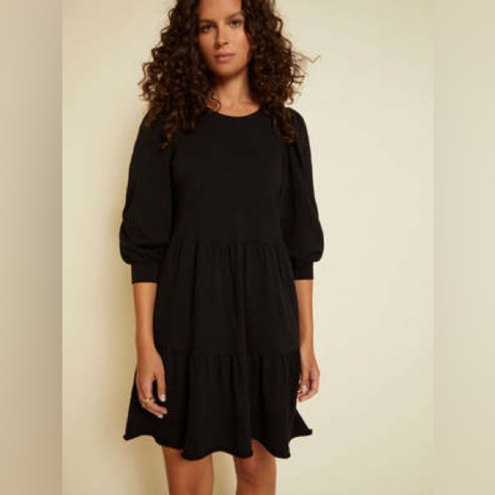 Nation LTD Black Tiered Puff Sleeve Dress